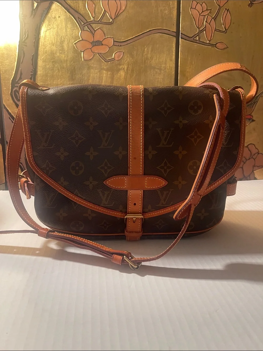 Louis Vuitton Brown Monogram Canvas Crossbody with Tan Leather Strap